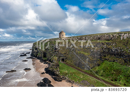 Aerial view of Downhill at the Mussenden Temple in County Londonderry in Northern Ireland 83693720