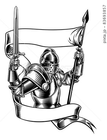 Knight With Banner Battle Flag Standard Ribbon 83693857