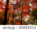 日本の秋の原風景　紅葉の名所福島県大内宿の美しい紅葉 83694014