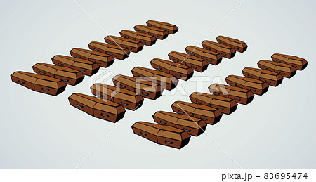 Closed wooden coffins. Vector drawing Mass burial 83695474