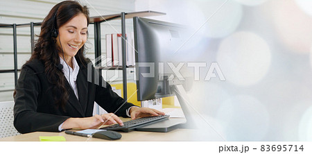 Business people wearing headset working in office broaden view 83695714