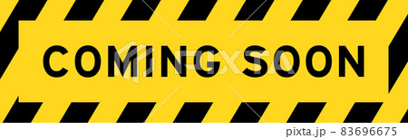 Yellow and black color with line striped label banner with word coming soon 83696675