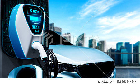 EV charging station for electric car in concept of alternative green energy EV charging station for electric car in concept of alternative green energy 83696767