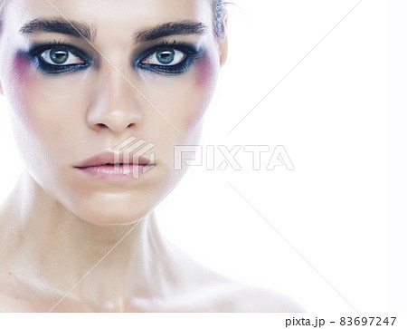 young beauty woman with makeup like shiner on face close up isolated white background, problem teen young beauty woman with makeup like shiner on face close up isolated white background, problem teen 83697247