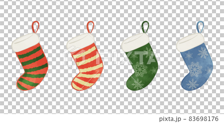 クリスマスの靴下イラストセット ストライプと雪の結晶verのイラスト素材