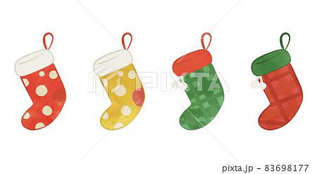クリスマスの靴下イラストセット 水玉とチェックverのイラスト素材