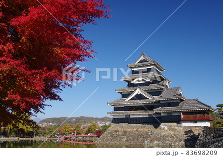 信州　松本　国宝　秋の紅葉と松本城　現存する築城当時の姿を残す天守 83698209