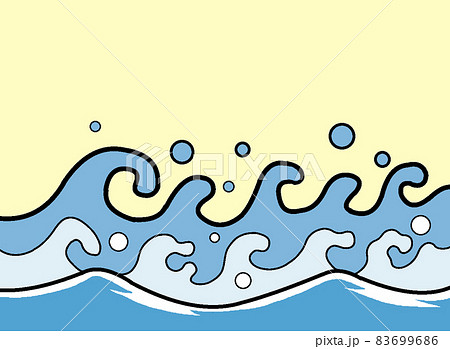 波のイメージイラスト 海 水 荒天 魚 水しぶき しずく さざなみ のイラスト素材
