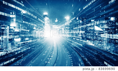 Digital data flow on road in concept of cyber global communication and coding 83699690