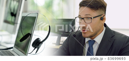 Business people wearing headset working in office broaden view 83699693