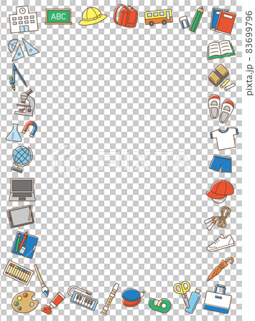 かわいい小学校の勉強道具フレーム 縦 のイラスト素材