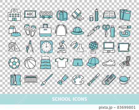 Elementary school life and education icon set (blue) 83699801