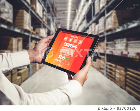 Warehouse management innovative software in computer for real time monitoring Warehouse management innovative software in computer for real time monitoring 83700126