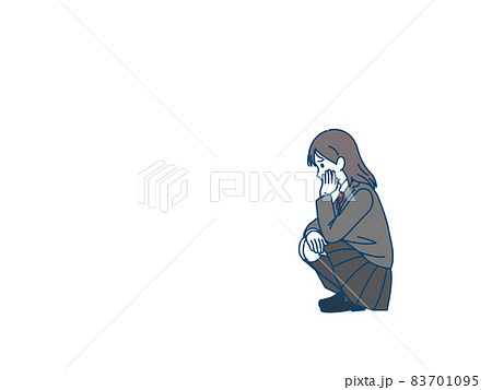 落ち込む女の子　学生　中高生　高校生　中学生　悩み　失敗　イラスト素材 83701095