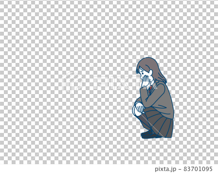 落ち込む女の子　学生　中高生　高校生　中学生　悩み　失敗　イラスト素材 83701095