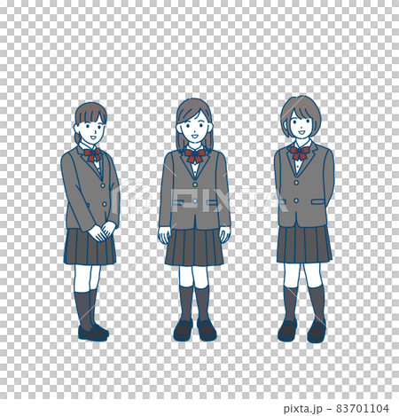女子校　学生　友達　中高生　高校生　中学生　女の子　ブレザー　笑顔　全身 83701104