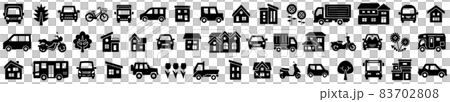 House, car, motorcycle and plant icon set (silhouette) Horizontal arrangement 83702808