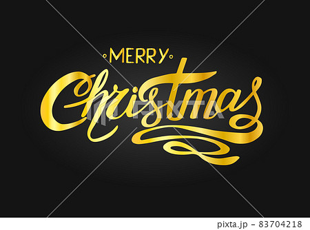 Gold Merry Christmas Vector Lettering. Greeting Card on black background. Vector illustration 83704218