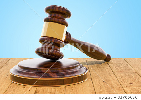 Wooden Gavel on the wooden planks, 3D rendering 83706636