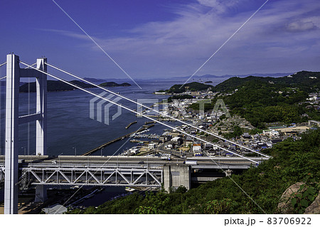 瀬戸大橋と下津井漁港 岡山県倉敷市 瀬戸大橋と下津井漁港 岡山県倉敷市 83706922