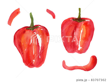 Set of sketch watercolor red peppers 83707302