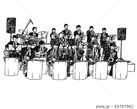 演奏するジャズバンド ビッグバンドのイラスト素材