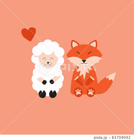 sheep and fox are friendly and happy to stay together and love their enemy 83709092