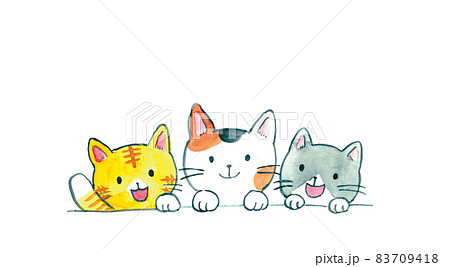 水彩 3匹の元気な猫のイラストのイラスト素材 [83709418] - PIXTA