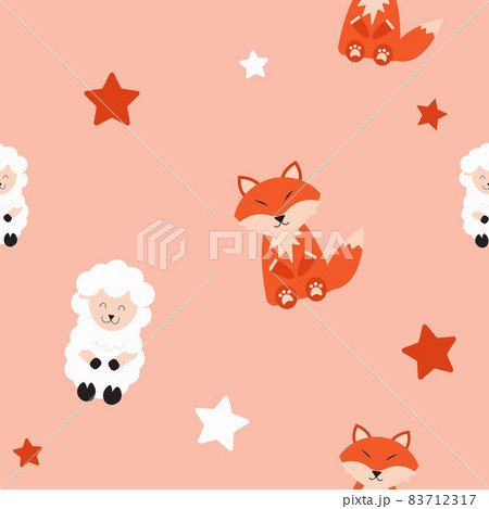 sheep and fox are friendly and happy to stay together seamless pattern for print or fabric 83712317