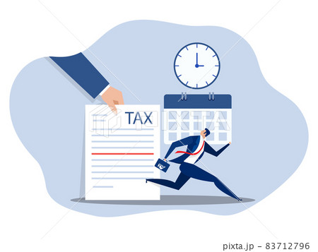 Hand gives notice pay tax financial but Businessman running away from tax vector illustrator Hand gives notice pay tax financial but Businessman running away from tax vector illustrator 83712796