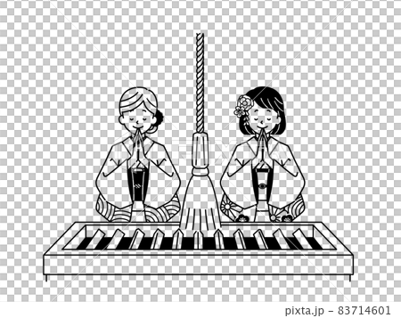 お参りしている2人の女性-黒 お参りしている2人の女性-黒 83714601