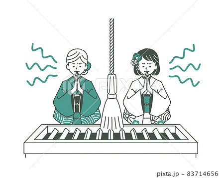 必死にお祈りしている2人の女性-2色 83714656