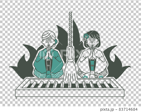 必死にお祈りしている2人の女性-2色 83714684