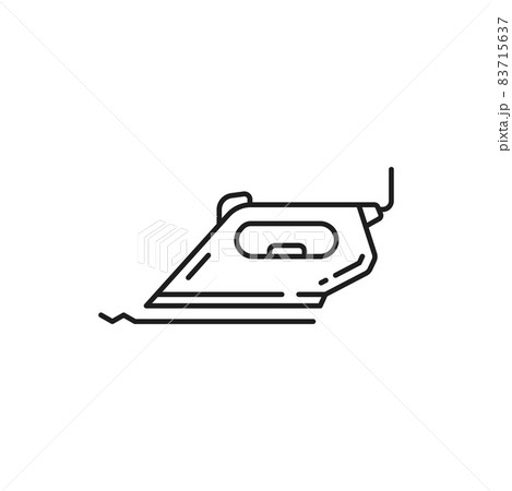 Iron cloth smoothing object isolated thin line icon. Vector household appliance, ironing tool, electric device to smooth apparel, electric tool with soleplate and cable cord, smoothing-iron outline 83715637