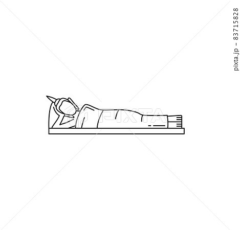 Reclining Buddha isolated thin line icon. Vector monument, meditation pose of Buddha lying down. Outline buddhism religion landmark, lying monk in nirvana. Major iconographic theme in Buddhist art Reclining Buddha isolated thin line icon. Vector monument, meditation pose of Buddha lying down. Outline buddhism religion landmark, lying monk in nirvana. Major iconographic theme in Buddhist art 83715828
