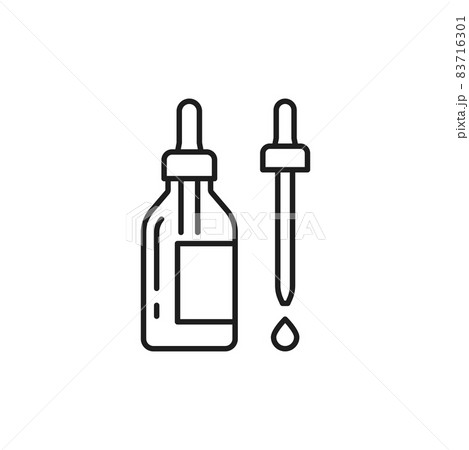 Collagen serum with dropper isolated outline icon. Vector thin line ads template, glass droplet bottle with essence oil, face skin care moisturizing anti aging cosmetics. Spa, beauty and health care Collagen serum with dropper isolated outline icon. Vector thin line ads template, glass droplet bottle with essence oil, face skin care moisturizing anti aging cosmetics. Spa, beauty and health care 83716301