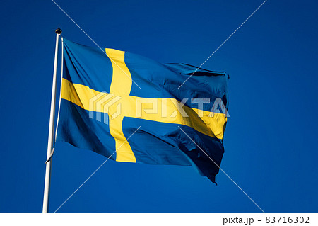Swedish flag on the sky background 83716302