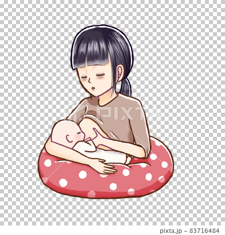 授乳中に寝てしまうママのイラスト（背景なし） 83716484