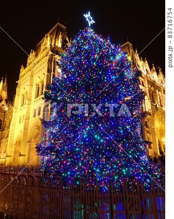 ブダペスト・国会議事堂とクリスマスツリー 83716754
