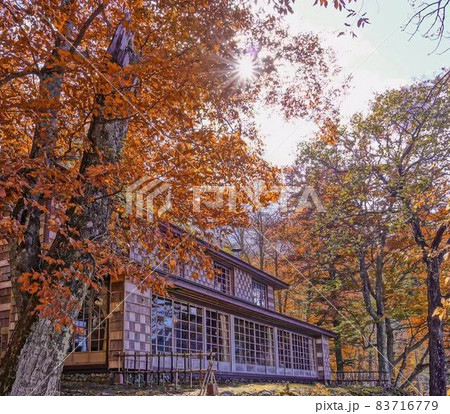 中禅寺湖畔紅葉景色イタリア大使館別荘記念 長方形構図 中禅寺湖畔紅葉景色イタリア大使館別荘記念 長方形構図 83716779