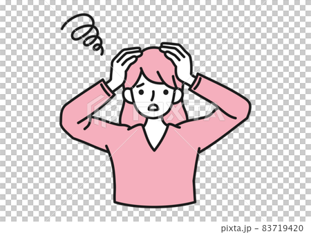 Image illustration material of a woman who is worried / troubled by holding her head 83719420