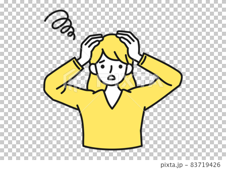Image illustration material of a woman who is worried / troubled by holding her head 83719426