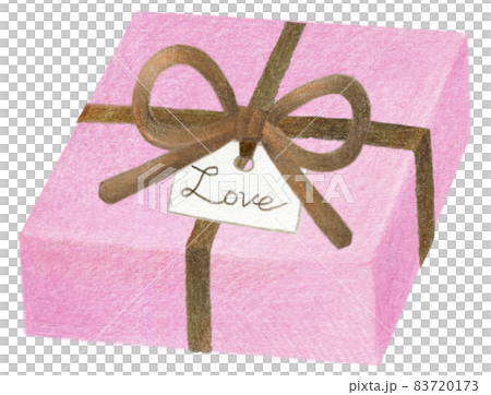 Colored pencil drawing illustration of a pink present box with a brown ribbon Colored pencil drawing illustration of a pink present box with a brown ribbon 83720173