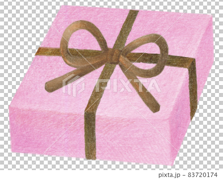 Colored pencil drawing illustration of a pink present box with a brown ribbon Colored pencil drawing illustration of a pink present box with a brown ribbon 83720174