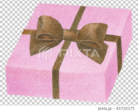 Colored pencil drawing illustration of a pink present box with a brown ribbon Colored pencil drawing illustration of a pink present box with a brown ribbon 83720175