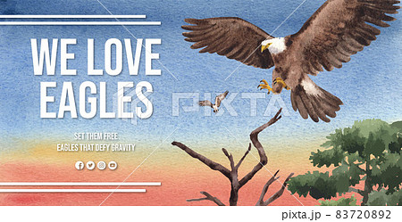 Billboard template with bald eagle concept,watercolor style. Billboard template with bald eagle concept,watercolor style. 83720892