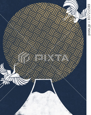 富士山と鶴の和風背景のイラスト素材 7215