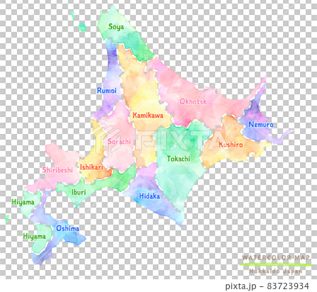 Colorful watercolor map of Hokkaido 83723934