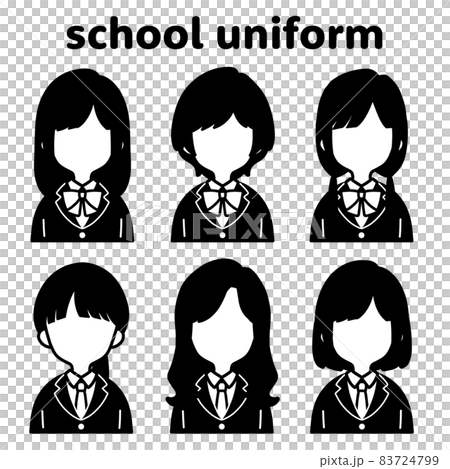 人物イラストセット_女子高生_顔無し_モノトーン 人物イラストセット_女子高生_顔無し_モノトーン 83724799