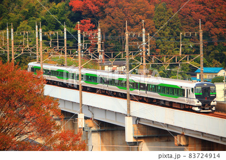紅葉が色づくニュータウンを往くE257系5500番台 83724914